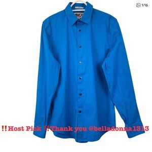 Men’s Express 1MX Fitted Dark Turquoise Blue Long Sleeve Dress Shirt